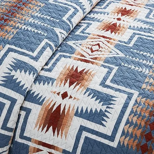 PENDLETON 26452 Harding Full/Queen Coverlet Set Soft Cotton Bed Cover Rustic Home Decor Bedspread Luxury Coverlet Set Cozy Lightweight Quilt and Pillow Shams Set, Full/Queen, Denim