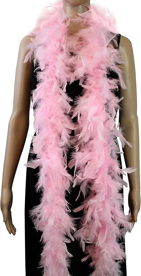 40 Gram 72" Long, Turkey Chandelle Feather Boa, Dancing Wedding Crafting Party Dress Up, Halloween Costume Decoration (baby pink)