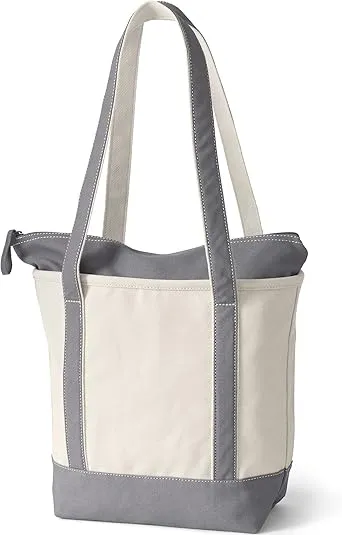 Lands' End Zip Top Long Handle Canvas Tote Bag