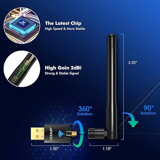 EDUP AC600M USB WiFi Adapter for PC, Wireless USB Network Adapters Dual Band 2.4G/5.8Ghz Wi-Fi Dongle Antenna for Laptop Desktop Compatible Windows 10/11/8.1/8/7/XP/Vista/Mac OS X 10.6~10.15.3 Black