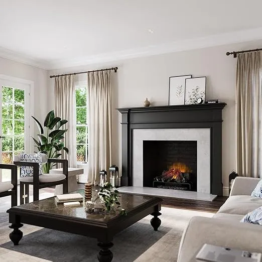 Modern Ember Lakeport Traditional Wood Fireplace Mantel Surround Kit, Unfinished with 48 Inch Opening | Elegant Design with Decorative Trim Molding; Includes Wooden Mantel Surround & Shelf
