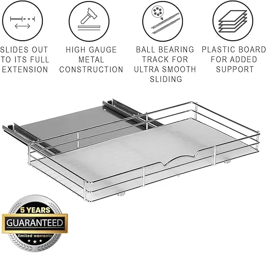 Pull Out Cabinet Organizer for Spices, Cans - Heavy Duty with Lifetime Limited Warranty- Pull Out Spice Rack- Cabinet Pull Out Shelf for Cans,Dishes, Etc, 20-3/8"Wx 10-1/2"D x 2-3/4” H, Chrome