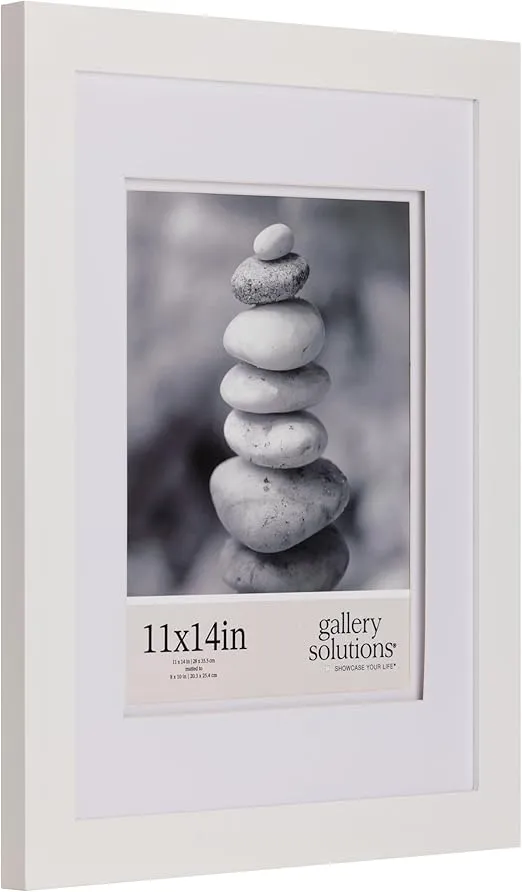 Gallery Solutions - 11"x14" Wall Mount/Tabletop Picture Frame - Double Mat - Matted to 8"x10" -White - Versatile Display Option for Your Cherished Memories - Rectangular Tabletop - White Poster Frame