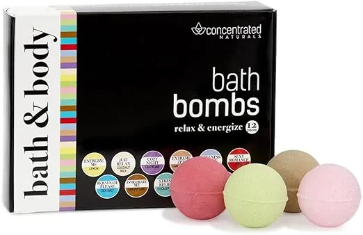 Bath Bombs for Women Relaxing Bath Bomb Gift Set All Natural Bathbombs for Woman with Essential Oil Scented Large Bulk 12 Pack Individually Wrapped Fizzy All Natural Bath Bombs