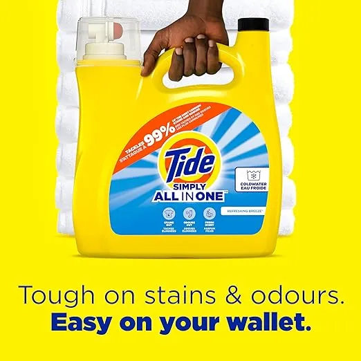 Tide Simply Liquid Laundry Detergent, Refreshing Breeze, 168 oz, 128 Loads, Tide Liquid Laundry Detergent, Laundry Soap