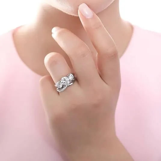 BERRICLE Sterling Silver 3-Stone Wedding Engagement Rings 2 Carat Round Cut Cubic Zirconia CZ Infinity Ring Set for Women, Rhodium Plated Size 4-10