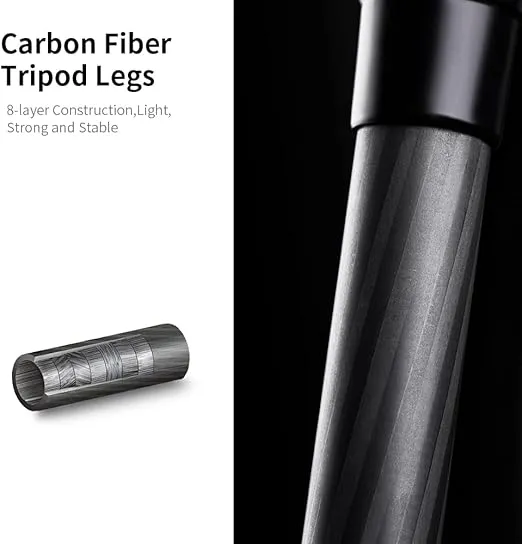 K&F Concept 63" Carbon Fiber Camera Tripods,D254C1+BH-28L Compact Tripod with Detachable Monopod, Metal Ball Head 10KG Load Capacity with Quick Release Plate for SLR DSLR Digital Camera/Camcorder