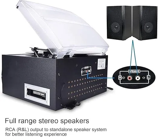 DIGITNOW Bluetooth Record Player Turntable with Stereo Speaker, LP Vinyl to MP3 Converter with CD, Cassette, Radio, Aux in and USB/SD Encoding, Remote Control, Audio Music Player Built in Amplifier