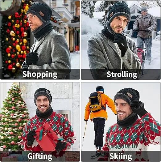MAYLISACC Winter Knit Beanie Hat Neck Warmer Scarf and Touch Screen Gloves Set 3 Pcs Fleece Lined Skull Cap for Men Women