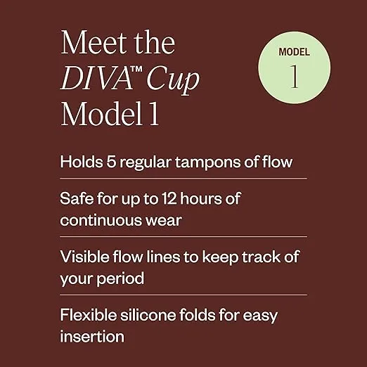 DIVA Cup - Medical Grade Silicone Cup for Period Care - Reusable Menstrual Cup - Up to 12 Hours of Continuous Wear - Model 1 (For Medium to Heavy Flow)