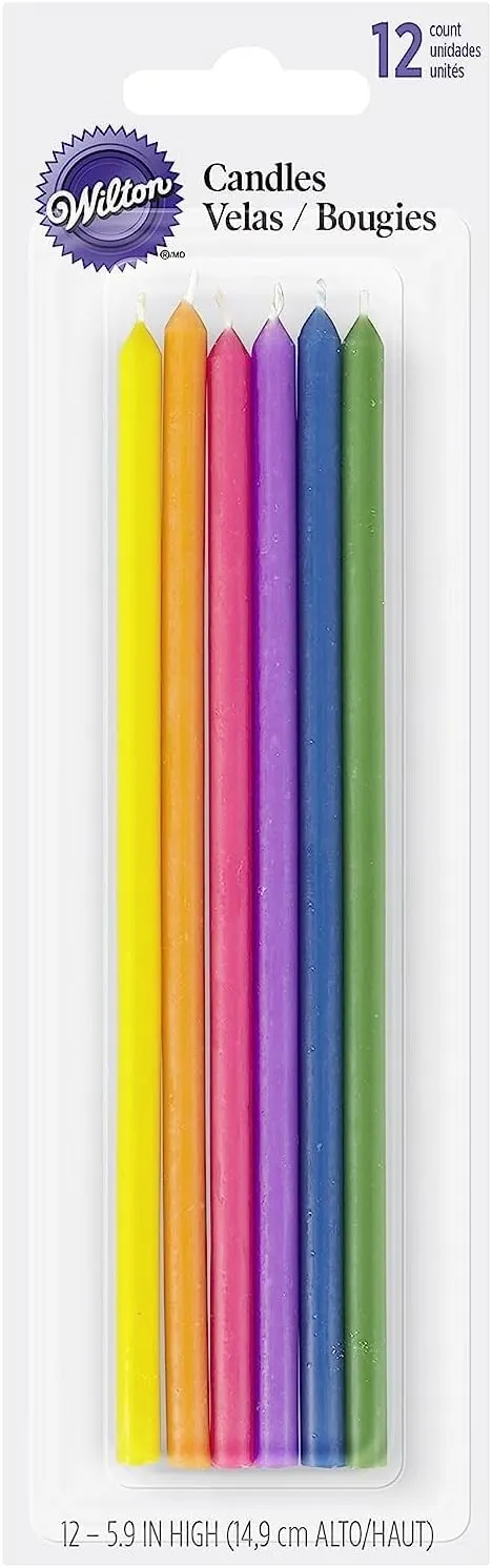 Wilton GIDDS-300647 Long Birthday Candles, 5.875-Inch, Assorted Colors, 12-Pack