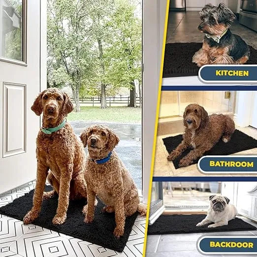Muddy Mat® Shown on TV – Super Absorbent Microfiber Dog Door Mat for Muddy Paws, Non-Slip Washable Pet Rug, Quick Dry Chenille Entryway Carpet, Machine Washable Indoor Outdoor mat, Black 28"x18"