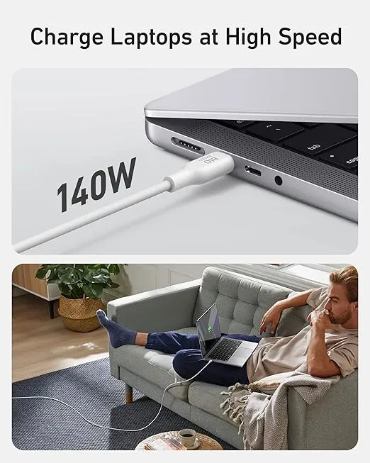 Anker 543 USB C to USB C Cable(240W,6FT),Bio-Based Charging Cable for iPhone 16/15 Series,MacBook Pro 2020, iPad Air 4 and More(USB 2.0,Aurora White)