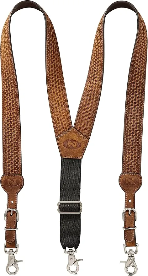 Nocona Belt Co. Men's Standard Gallus Basketweave Embossed Leather Suspenders