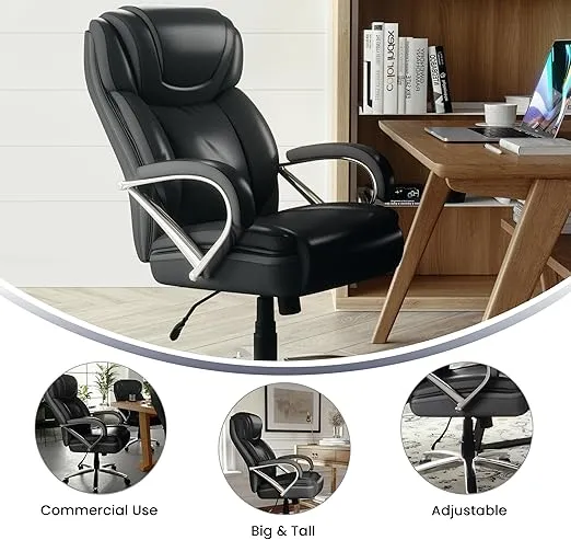 Flash Furniture HERCULES Series Big & Tall 500 lb. Rated Black LeatherSoft Executive Swivel Ergonomic Office Chair with Extra Wide Seat