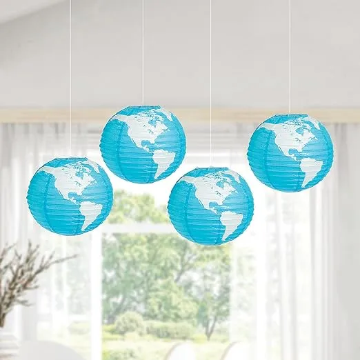 Fun Express 12" Earth Globe Hanging Paper Lanterns - 3 Piece Set | Party Decorations, Globes, and Fun Décor