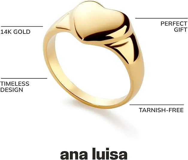 Ana Luisa Gold Heart Ring - Isla - 14K Gold Ring for Women - Hypoallergenic, Water-Resistant & Tarnish-Free Rings Ring - Stylish Women's Rings - Gold Ring Jewelry, Stacking Ring - Women Gift Ideas
