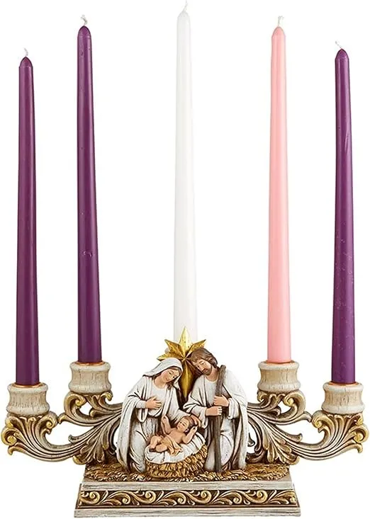 Avalon Gallery Candle Holders - Luxury Tabletop Christmas Centerpiece Advent Wreath Candle Holder Figurine, 11 x 6.5-Inch, 5 Taper Nativity
