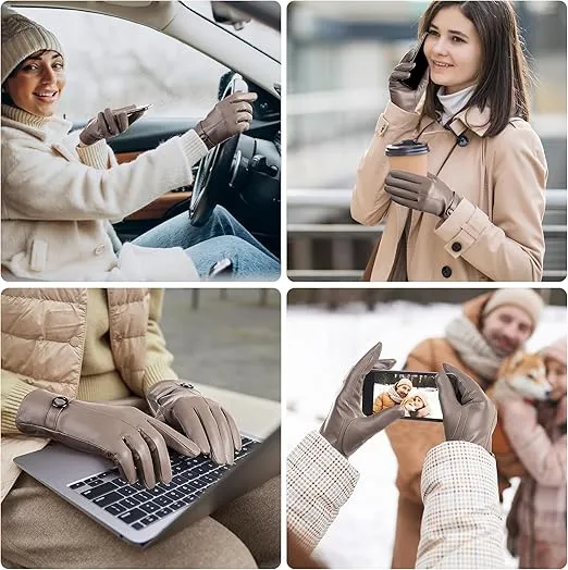 Womens Winter Leather Gloves Touchscreen Texting Warm Driving Lambskin Gloves