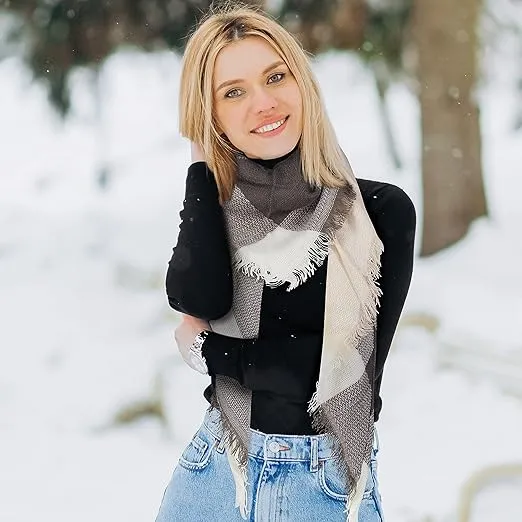 Plaid Blanket Scarf Winter Warm Fall Scarfs for Women, Lightweight Woven Soft Oversized Stylish Tartan Scarves Shawl Wraps