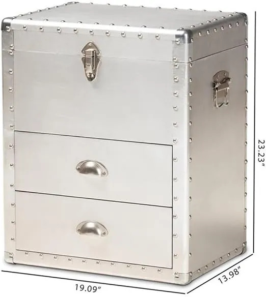 Baxton Studio Serge French Industrial Silver Metal 2-Drawer Accent Storage Chest