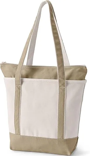 Lands' End Zip Top Long Handle Canvas Tote Bag