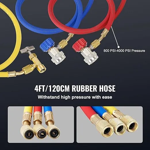 VEVOR 4 CFM Vacuum Pump and Gauge, 1-Stage Rotary Vane Air Vacuum Pump for HVAC/AUTO, AC Refrigerant Manifold Gauge Set, with Leak Detector, Applicable to R22 R134a R410a etc.