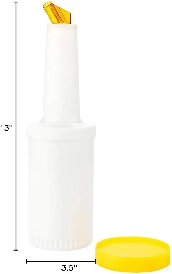 Restaurantware 1 qt Plastic Quick Pour Storage Container Bottle - with Yellow Spout and Lid - Bar Storage Bottle - 3 1/2" x 3 1/2" x 13" - 1ct Box - Bar Lux