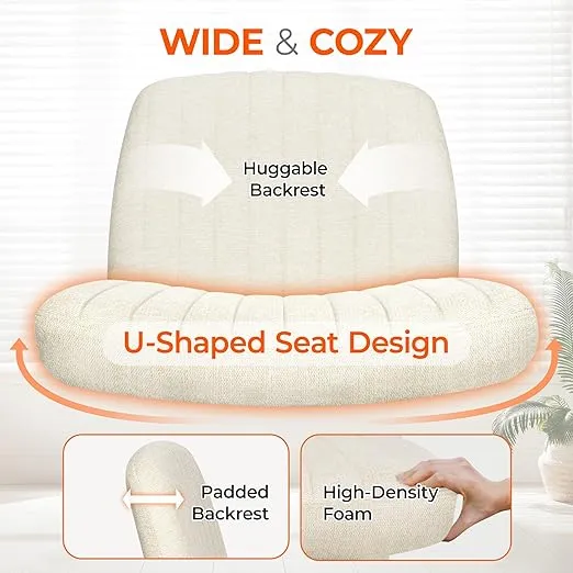 Orange Factory Criss Cross Chair with Wheels, Armless Cross Legged Office Desk Chair, Wide Comfy Vanity Rolling Swivel Modern Comfortable Fabric Computer Task Chairs for Home Office (Beige)