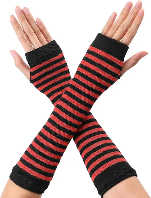 Allegra K Women's Fingerless Gloves Printed Elbow Length Knitted Arm Warmers
