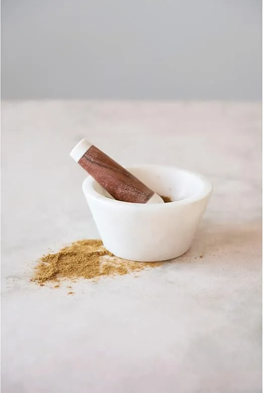 Creative Co-Op Marble and Acacia Wood Mortar and Pestle, Set of 2