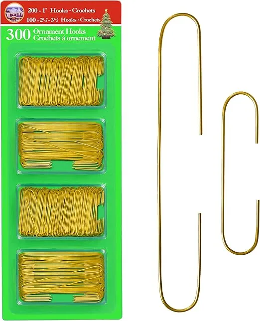 R’ND’s 300 Pack Ornament Hooks Christmas Tree Decorating Hangers- Metal Wire Ornament Hooks for Christmas Tree Decoration Hanging (Gold)