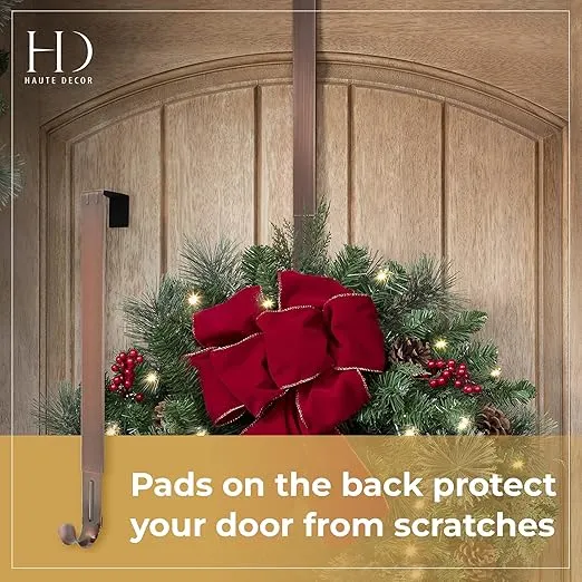 Haute Decor Adjustable Length Over The Door Wreath Hook and Hangers - 2 Pack- Oil Rubbed Bronze - Strong Holds up to 20 lbs. - Set of 2 Identical Wreath Hangers Included