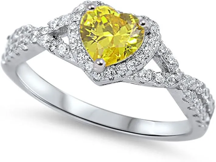 CHOOSE YOUR COLOR Sterling Silver Heart Halo Promise Ring