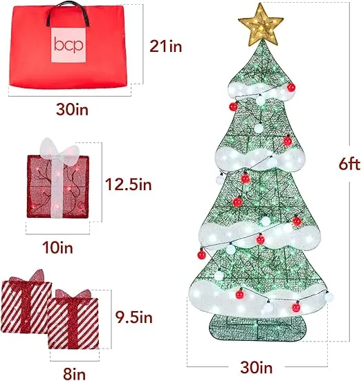 Best Choice Products 6ft Lighted 2D Christmas Tree Outdoor Décor, Large Holiday Yard Decoration w/ 170 Twinkling LED Lights, Storage Bag - Red
