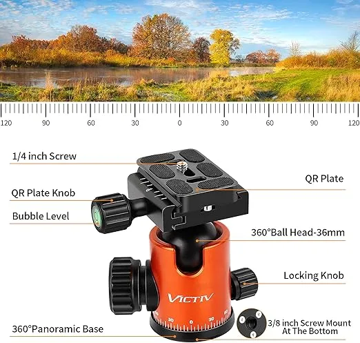 VICTIV 80" Camera Tripod, Aluminum Heavy Duty Tripod Stand with 360° Ball Head, Camera Tripods & Monopods with Carry Bag, Professional DSLR Tripod for Canon Nikon Binoculars Spotting Scope Telescope