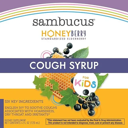 Nature's Way Sambucus HoneyBerry Cough Syrup for Kids with Black Elderberry Extract & Organic Honey, Immune Support*, 4 Fl. Oz.