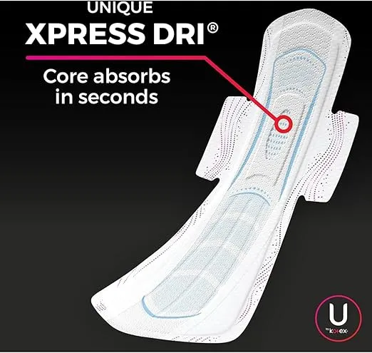 U by Kotex Kimberly-Clark Professional All-Nighter Overnight Pads with Wings, Box of 12