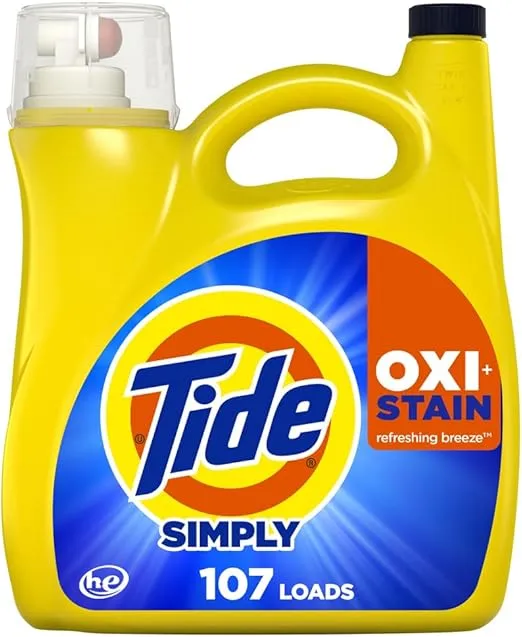 Tide Simply Oxi Boost + Ultra Stain Release, Tough on Stains, Whitens, Brightens, Refreshing Breeze Scent, 151 fl oz, 107 Loads