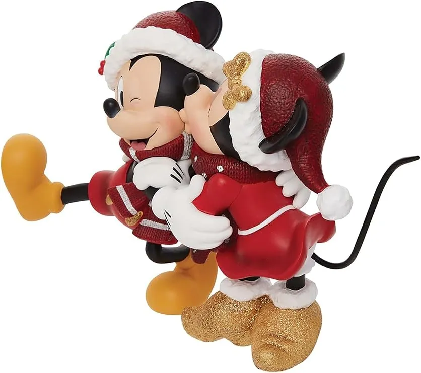 Enesco Disney Showcase Holiday Mickey and Minnie Mouse Kiss Figurine, 6.3 Inch, Multicolor