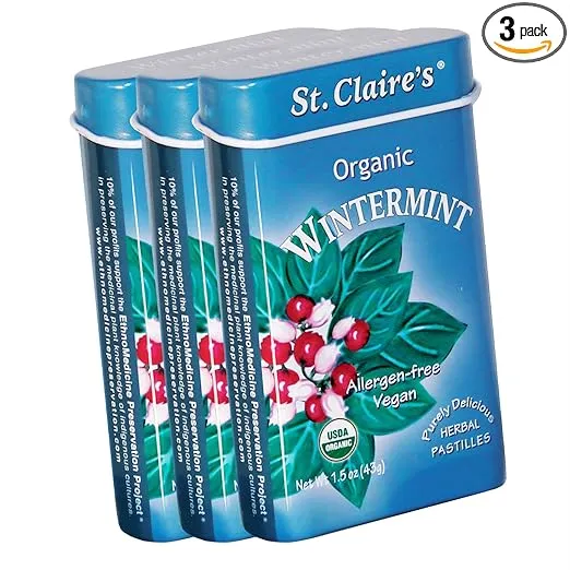 St. Claire's Organic Breath Mints, (Wintermint, 1.5 Ounce Tin, Bundle of 3) | Gluten-Free, Vegan, GMO-Free, Plant-based, Allergen-Free | Made in our Allergen-Free facility