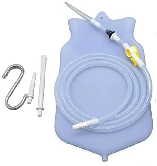 Silicone Enema Bag Kit | Non-Toxic, BPA- & Phthalates-Free | 2 Quart Bag | Extra Long Silicone Hose Assembly | 3 Tips/Nozzles | Stopcock Tap | Non-Return Valve | Stainless Steel Plastic Covered Hook