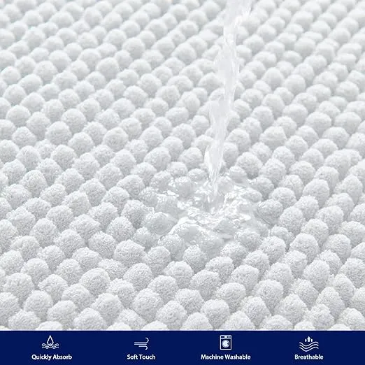 SUBRTEX Bathroom Rugs Chenille Bath Rug Soft Short Plush Bath Mat Soft Shower Mat Water Absorbent Shower Mat Quick Dry Machine Washable(White,24" x 60")