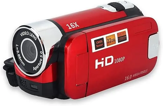 Handheld Video Camcorder FHD 16x Digital Zoom, Tragbar Digital Camera with COMS Sensor, Builtin Speaker, 270 ° Rotary Screen, Video Camera for Kids(Red)