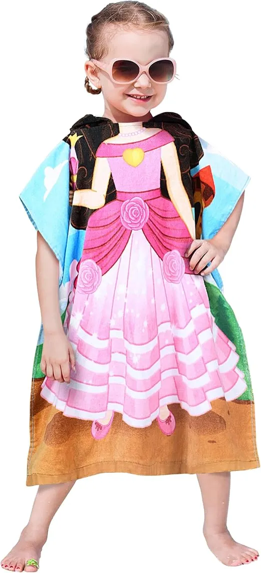 Catalonia Princess Hooded Bath Towel for Girl 2-6 Years Old,100% Cotton Swim Poncho Towel, Sand Proof Beach Pool Towel for Child Kids Toddler