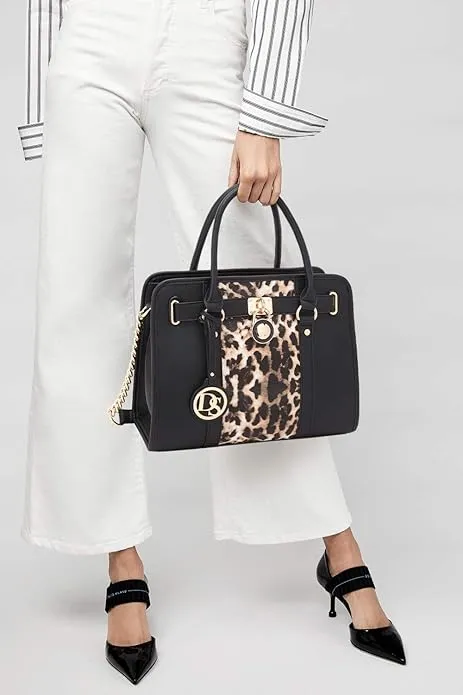 Dasein Two Tone Satchel Handbags Purses for Women Vegan Leather Shoulder Bags Large Tote Bag with Matching Wallet/Chain Strap