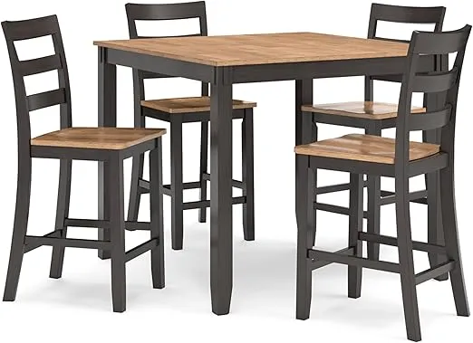 Signature Deisgn by Ashley Gesthaven Barstools Counter Height Dining Table and 4 Bar Stools, Set of 5, 42" W x 42" D x 36" H, Light Brown & Dark Brown