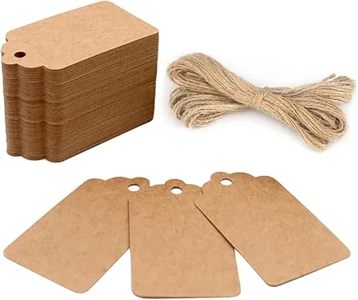G2PLUS 100PCS Kraft Paper Gift Tags with String, 2.8''×1.6'' Blank Gift Tags, Marking Price Tags, Writable Hanging Label Present Name Tags for Gift Wrapping, Gift Bags, Holiday Arts & Crafts