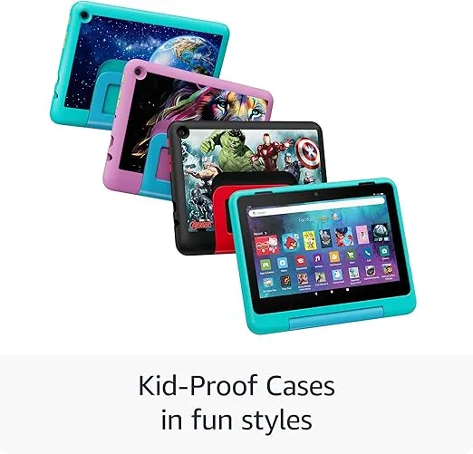 New Amazon Fire HD 8 Kids Pro tablet, ages 6-12. Bright 8" HD screen, includes ad-free content, parental controls, 13-hr battery, slim case for older kids, 32GB, Hello Teal, (2024 release)