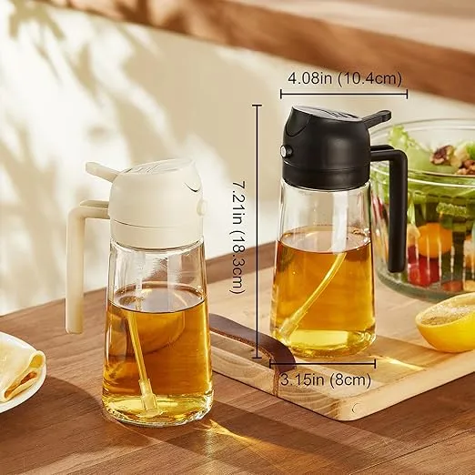 TrendPlain 16oz Olive Oil Dispenser Bottle for Kitchen - 2 in 1 Oil Dispenser and Oil Sprayer for Cooking, Air Fryer, Salad, 470ml Olive Oil Sprayer White